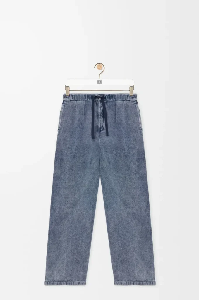 Pantaloni con coulisse in cotone e lino Grigio blu Pantaloni con coulisse in cotone e lino Grigio blu