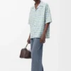 Pantaloni con coulisse in cotone e lino Grigio blu Pantaloni con coulisse in cotone e lino Grigio blu