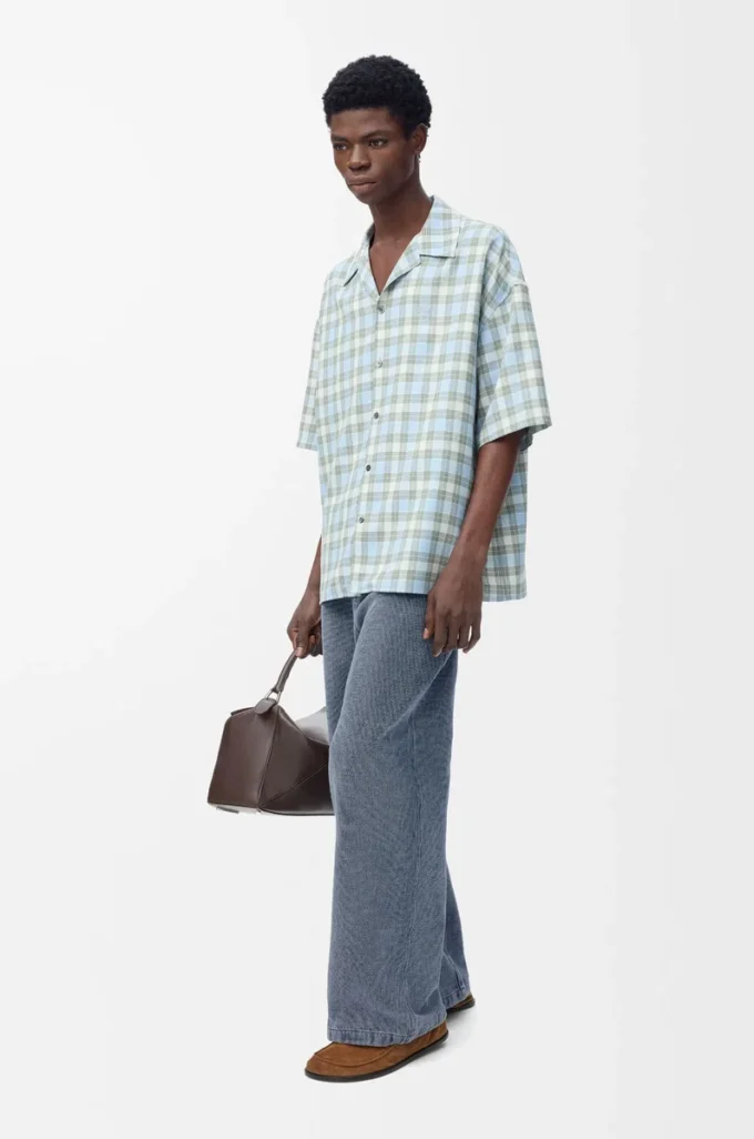 Pantaloni con coulisse in cotone e lino Grigio blu Pantaloni con coulisse in cotone e lino Grigio blu