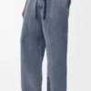 Pantaloni con coulisse in cotone e lino Grigio blu Pantaloni con coulisse in cotone e lino Grigio blu