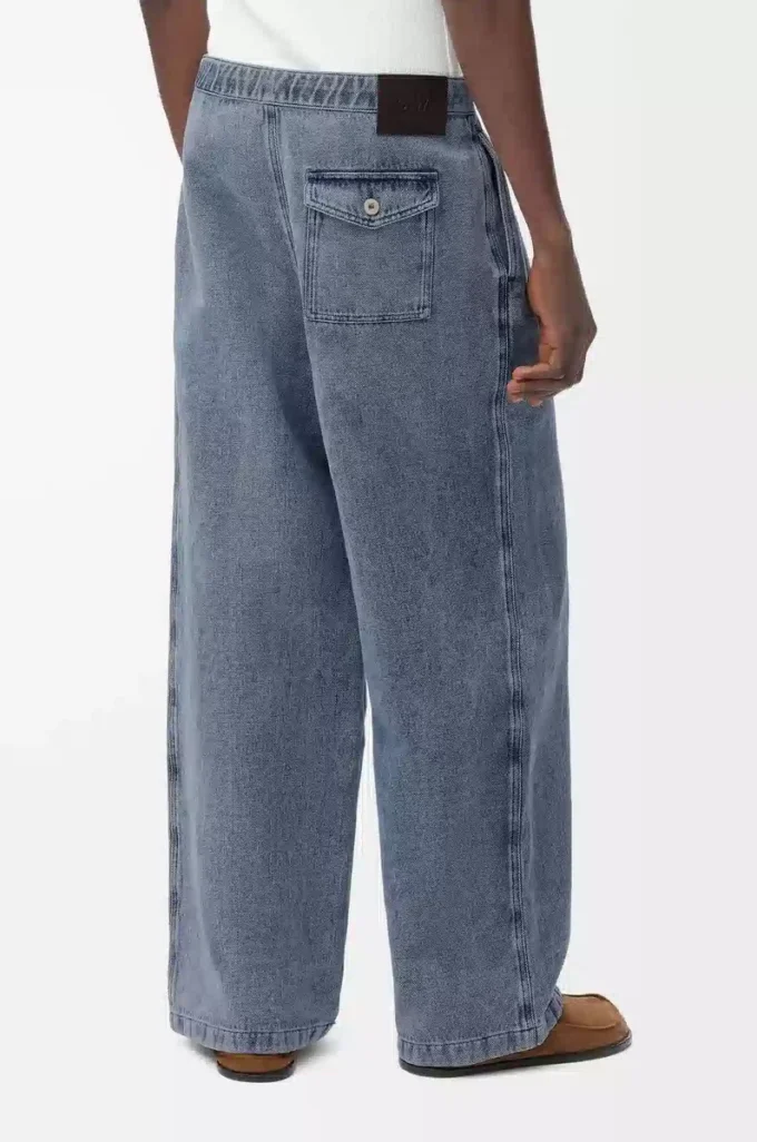 Pantaloni con coulisse in cotone e lino Grigio blu Pantaloni con coulisse in cotone e lino Grigio blu