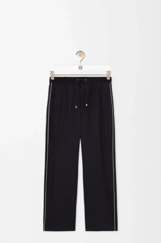 Pantaloni con coulisse in lana blu navy