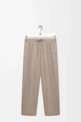 Pantaloni con coulisse in lana e cashmere Beige Melange