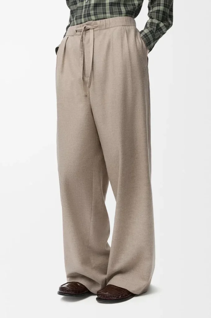 Pantaloni con coulisse in lana e cashmere Beige Melange Pantaloni con coulisse in lana e cashmere Beige Melange