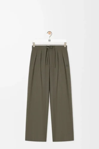 Pantaloni con coulisse in lana verde kaki