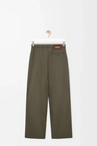 Pantaloni con coulisse in lana verde kaki
