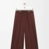 Pantaloni corti con cintura in cotone e seta Coffee