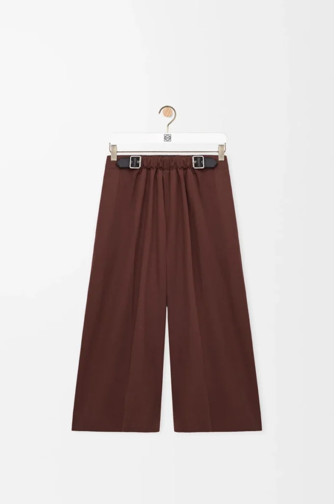 Pantaloni corti con cintura in cotone e seta Coffee