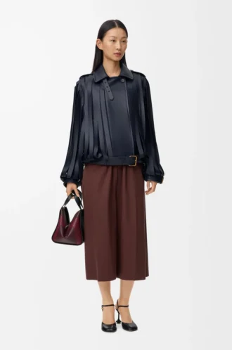 Pantaloni corti con cintura in cotone e seta Coffee