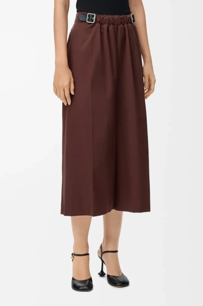 Pantaloni corti con cintura in cotone e seta Coffee