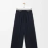 Pantaloni corti con cintura in lana blu navy