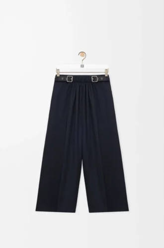Pantaloni corti con cintura in lana blu navy
