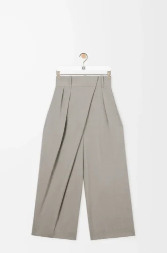 Pantaloni cropped avvolgenti in lana Light Beige Melange