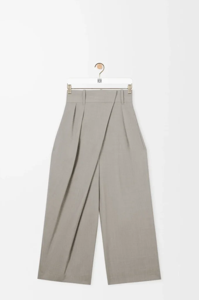 Pantaloni cropped avvolgenti in lana Light Beige Melange Pantaloni cropped avvolgenti in lana Light Beige Melange