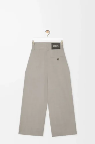Pantaloni cropped avvolgenti in lana Light Beige Melange