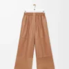 Pantaloni cropped in nappa di agnello e pelle scamosciata di capra Toffee
