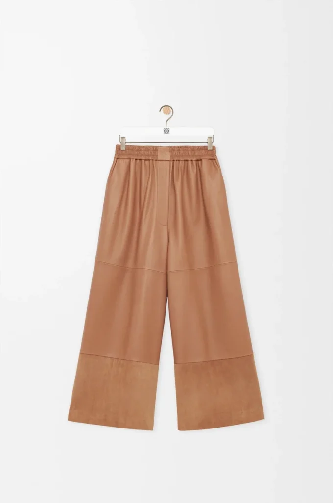 Pantaloni cropped in nappa di agnello e pelle scamosciata di capra Toffee