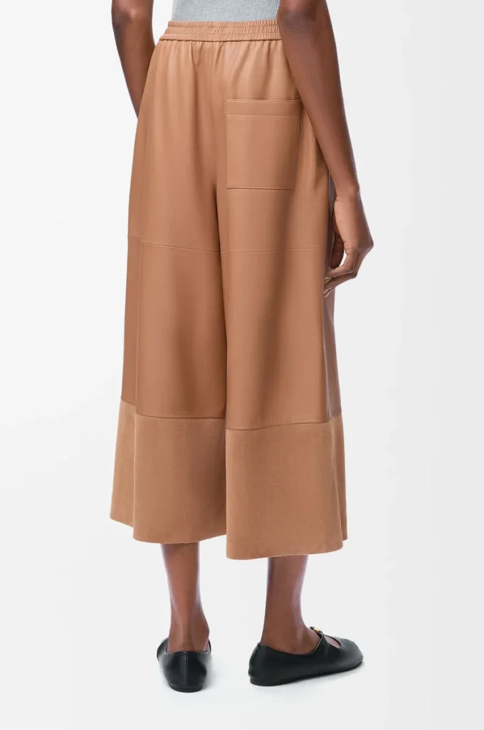 Pantaloni cropped in nappa di agnello e pelle scamosciata di capra Toffee