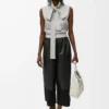 Pantaloni cropped in pelle di agnello nappa e pelle scamosciata di capra Nero