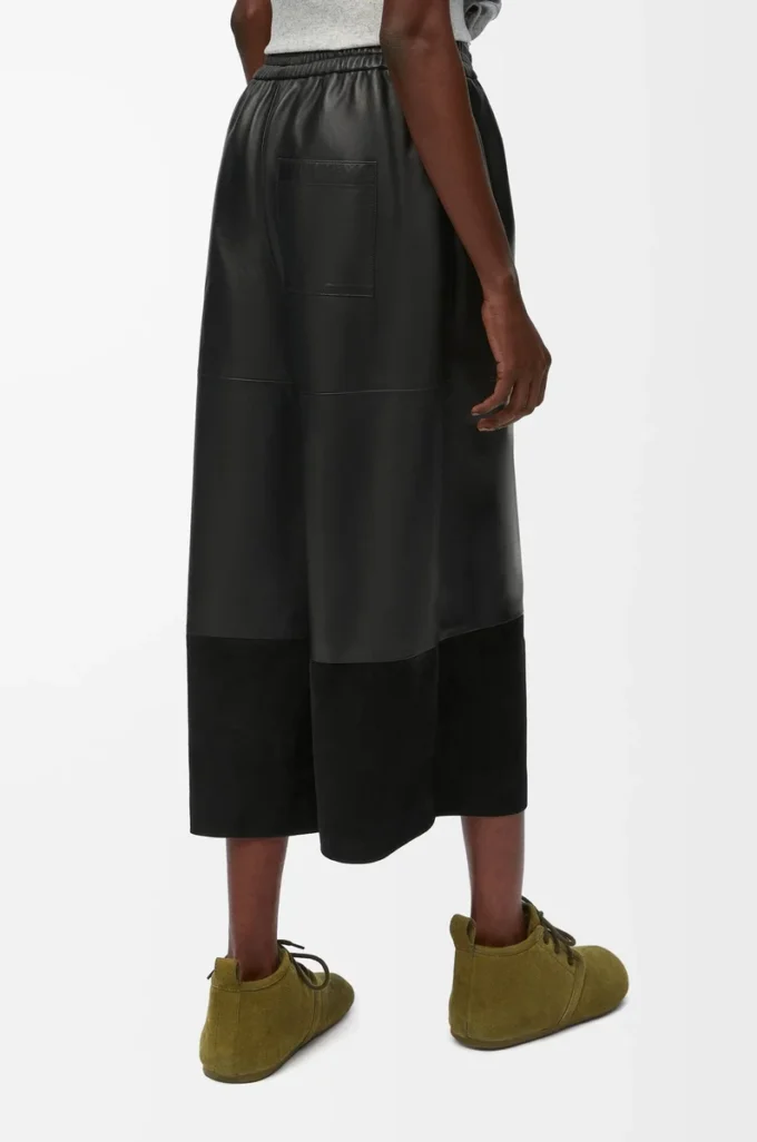 Pantaloni cropped in pelle di agnello nappa e pelle scamosciata di capra Nero