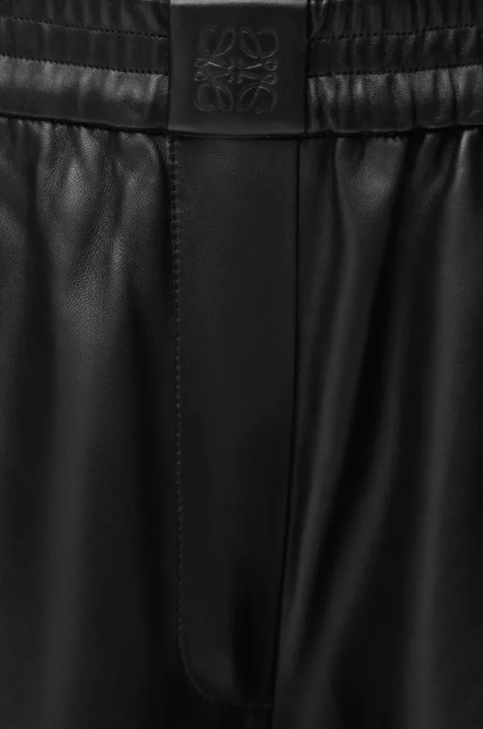 Pantaloni cropped in pelle di agnello nappa e pelle scamosciata di capra Nero