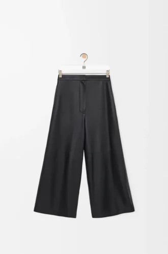 Pantaloni cropped in pelle di agnello nappa Nero