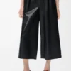 Pantaloni cropped in pelle di agnello nappa Nero