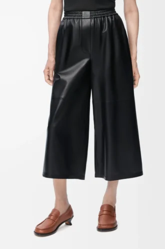 Pantaloni cropped in pelle di agnello nappa Nero