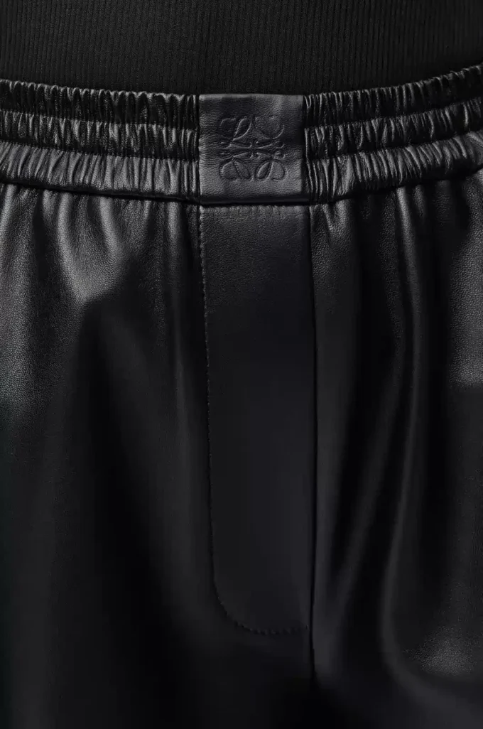 Pantaloni cropped in pelle di agnello nappa Nero
