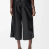Pantaloni cropped in pelle di agnello nappa Nero