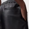 Pantaloni cropped in pelle di agnello nappa Nero