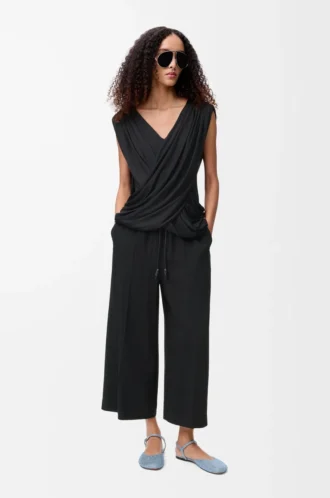 Pantaloni cropped in viscosa elasticizzata Nero