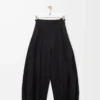Pantaloni drappeggiati in cotone e seta Nero