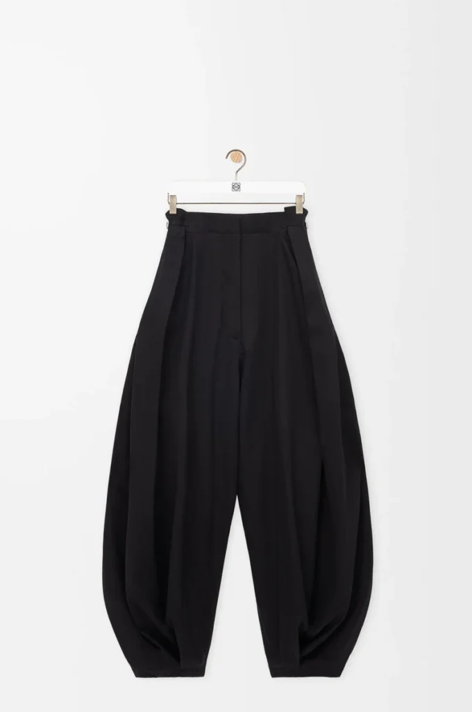 Pantaloni drappeggiati in cotone e seta Nero