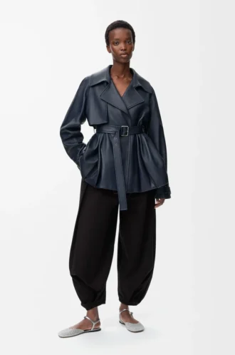 Pantaloni drappeggiati in cotone e seta Nero