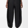 Pantaloni drappeggiati in cotone e seta Nero