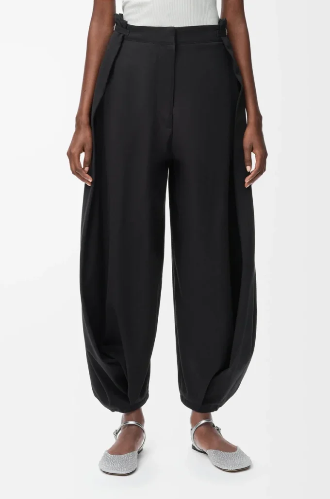 Pantaloni drappeggiati in cotone e seta Nero