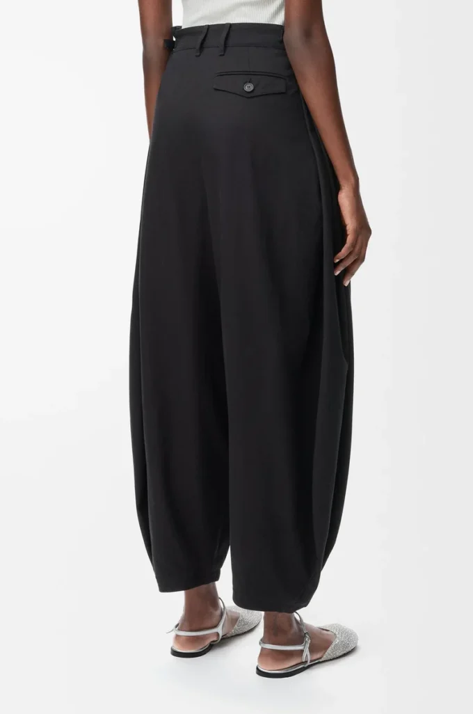 Pantaloni drappeggiati in cotone e seta Nero