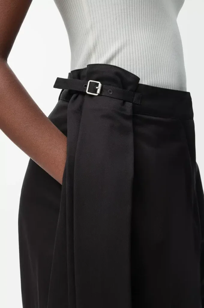 Pantaloni drappeggiati in cotone e seta Nero