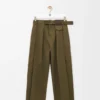 Pantaloni in cotone e seta verde kaki