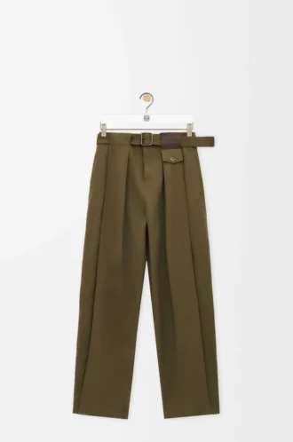 Pantaloni in cotone e seta verde kaki