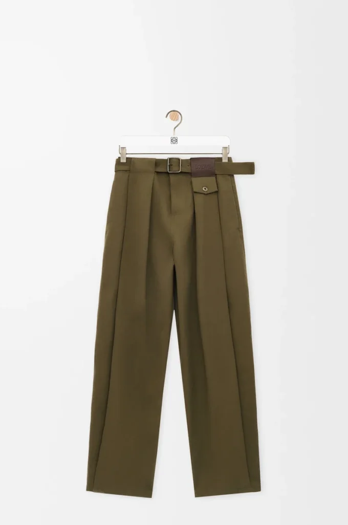 Pantaloni in cotone e seta verde kaki