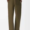 Pantaloni in cotone e seta verde kaki