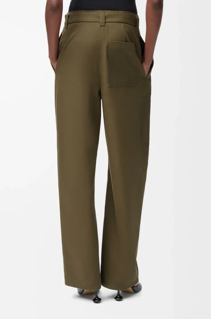 Pantaloni in cotone e seta verde kaki