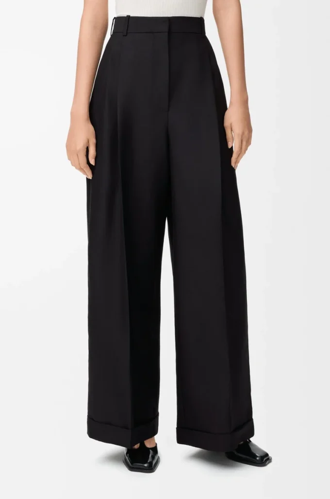 Pantaloni in lana e seta Nero