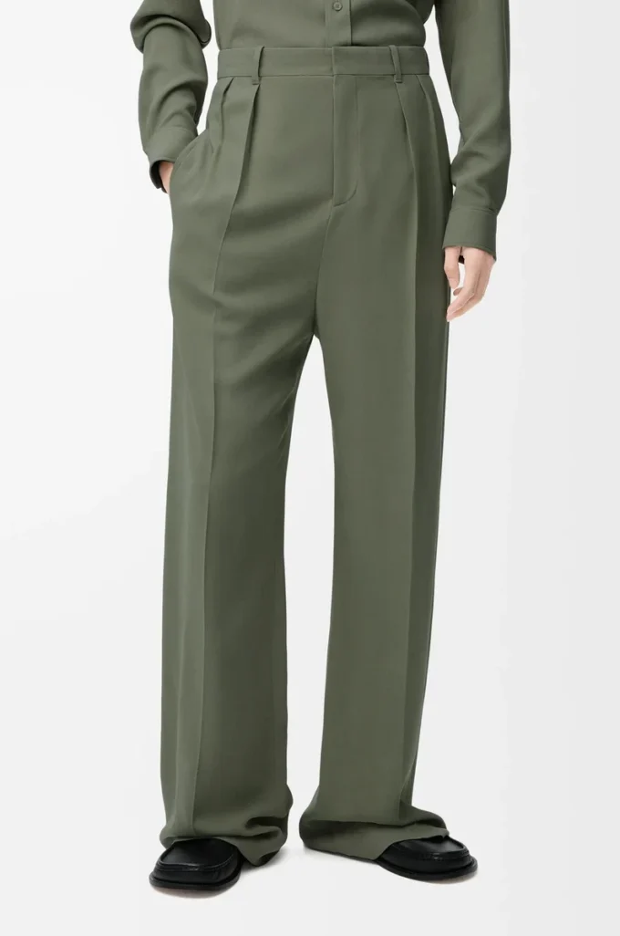Pantaloni in misto viscosa verde kaki