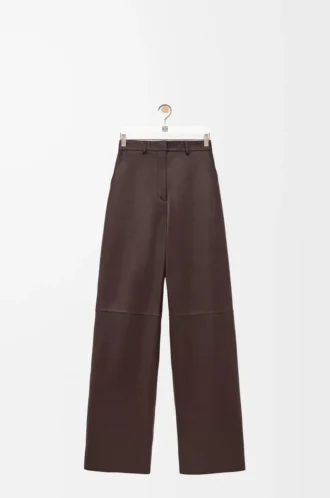 Pantaloni in pelle di agnello nappa marrone cioccolato