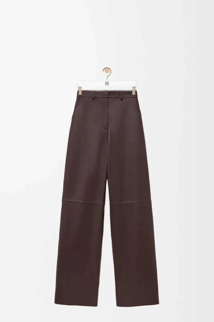 Pantaloni in pelle di agnello nappa marrone cioccolato