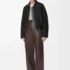 Pantaloni in pelle di agnello nappa marrone cioccolato