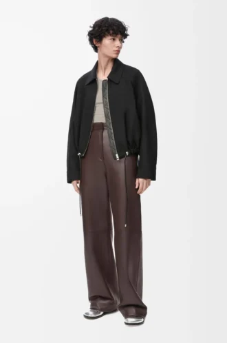 Pantaloni in pelle di agnello nappa marrone cioccolato